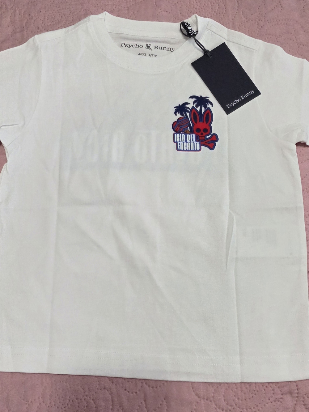 Psycho Bunny White Tee with Red & Navy Island Logo
